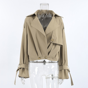 Manteau trench décontracté à col tailleur double boutonnage kaki pour femme, nouvelle collection automne - Product Image 6