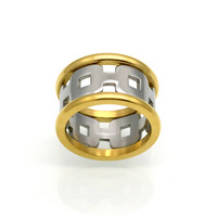 Bijoux de mode vintage de style romain personnalisés, bague creuse bicolore en acier inoxydable plaqué or 18 carats pour femmes et hommes