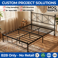 Base de Cama Moderna Estilo Rústico de Metal Negro, Estructura de Hierro Resistente, Cama Individual/Doble con Plataforma y Láminas para un Dormitorio Acogedor y Cálido