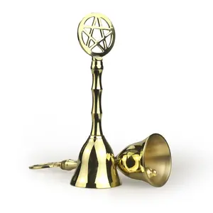 Pentagram brass hand bells, metal altar bells ceremonial ornaments