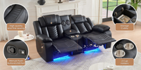 Canapé sectionnel motorisé pour salon, fauteuil de cinéma deux places, fauteuil inclinable électrique en cuir noir