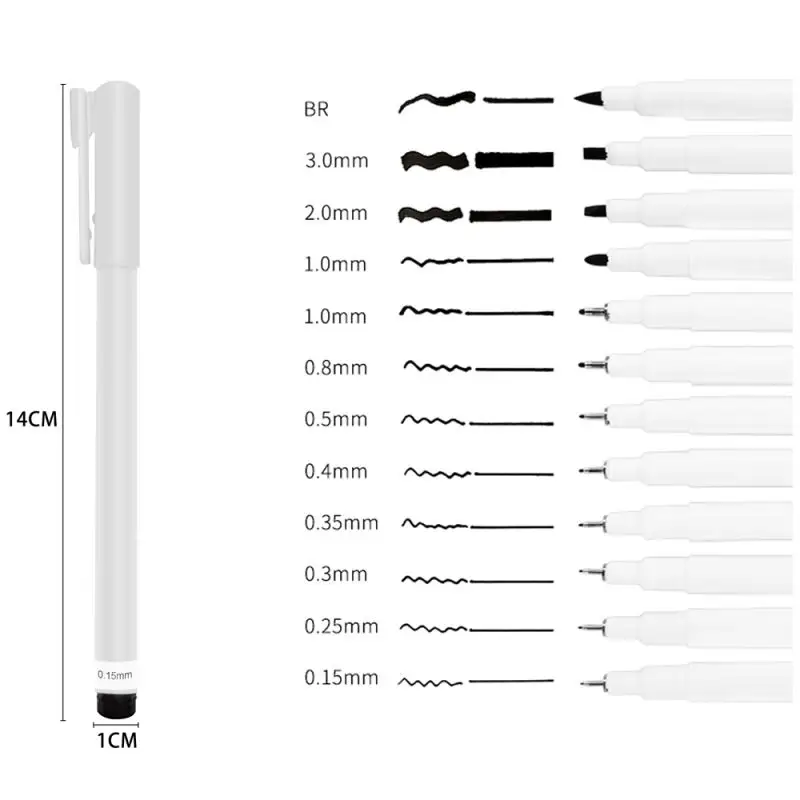 KHY kaligrafi sketsa untuk cat tinta permanen seni titik halus merasa ujung Liner kustom gambar hitam Fineliner Set 12 spidol
