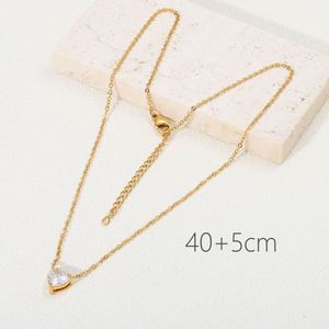 Ensemble collier et bracelet en zircon en forme de cœur, chaîne en cuivre style bambou, pour femme, tendance et simple - Product Image 3