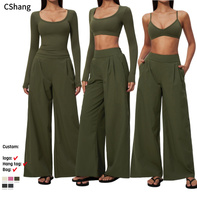 Pantalons de yoga avec poche, vêtements de sport respirants à séchage rapide, vêtements de sport pour femmes, couleur unie, ensemble de sport d'été