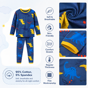 Ensemble de <span class=keywords><strong>pyjama</strong></span> dinosaure pour enfants en coton extensible, vêtements de nuit pour garçons, manches longues, vêtements de détente doux et respirants, étiquette privée OEM personnalisée - Product Image 5