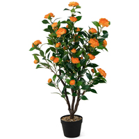 Pohon Bunga Camellia Buatan Pabrik, Tanaman Pot PE Dekoratif, Realistis, Tahan UV, Ramah Lingkungan