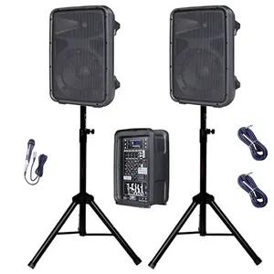 800W 4 canales de audio profesional Powered Mixer Combo 2x8 "Karaoke inalámbrico establece PA sistema de altavoces FM/Mic Bocina Parlante
