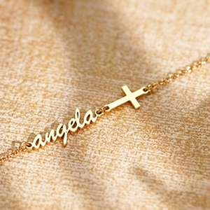 Cavigliera Personalizzata con Nome, Placcata in Oro 18K, Acciaio Inossidabile, Targhetta Personalizzata con Ciondolo a Croce, Catena a Cavo, Gioiello Regalo <span class=keywords><strong>per</strong></span> Donne - Product Image 2