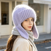 Bonnet d'hiver en angora tricoté pour femme, avec cache-oreilles, design oreilles de lapin douces et moelleuses, logo personnalisé, vente en gros