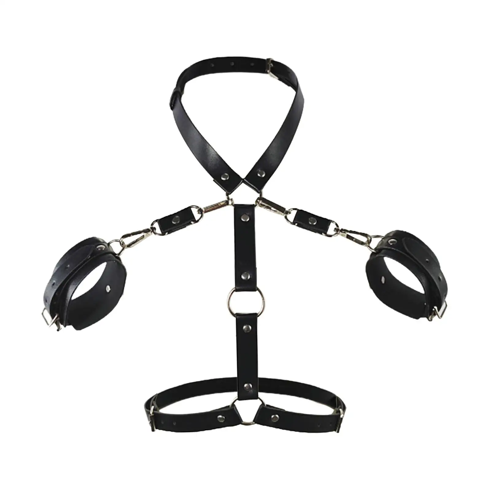 Imbracatura in pelle PU cinghie pettorali per il corpo Bondage manette BDSM Bed Restraint cintura in vita Punk Kit BDSM Bondage Set per coppie donne