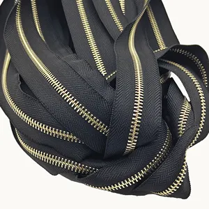 Factory Sale High Quality 5# 30cm Brass Zipper Customized Length Per Meter Zippers Tape By The Yard 5 Roll For Jacket