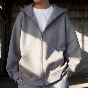 Sweat-shirts à capuche unisexes en molleton français à fermeture éclair intégrale, personnalisables avec logo, vente en gros, ODM/OEM, pour hommes, lourds, vierges, brodés, unis - Product Image 1