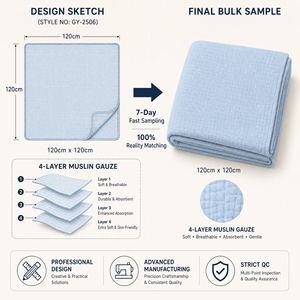 Couverture de bébé en coton biologique GOTS à 4 couches, impression personnalisée, 120*120 cm, couverture en mousseline multi-usages pour la literie de bébé - Product Image 2