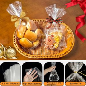 Bolsas de celofán transparente con base y fuelle, 8x11 pulgadas, 50 unidades, grado alimenticio, con ataduras de alambre para regalos y empaques de fiestas - Product Image 3