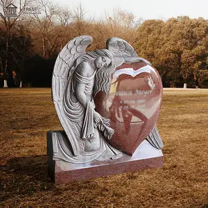 China Supplier Large Usa Black Red Custom Angel Granite Marble Monuments Tombstone Headstones with Heart