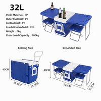 Glacière à roulettes 32L pour extérieur, avec isolation en mousse PU, chaises pliantes, pour événements sportifs, fournisseur ODM de marque privée