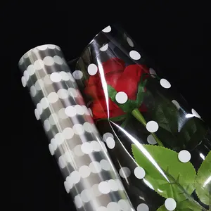 HOT SALE 15.4" folded Cellophane Film Roll Bopp Wrap Claer/White Dots for Packing Flowers gifts