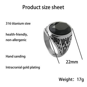 European American Style Men's <b>Titanium</b> Steel Oval <b>Ring</b> <b>Black</b> Gemstone Bezel Setting Geometric Design Gift Jewelry 21006 - Product Image 2
