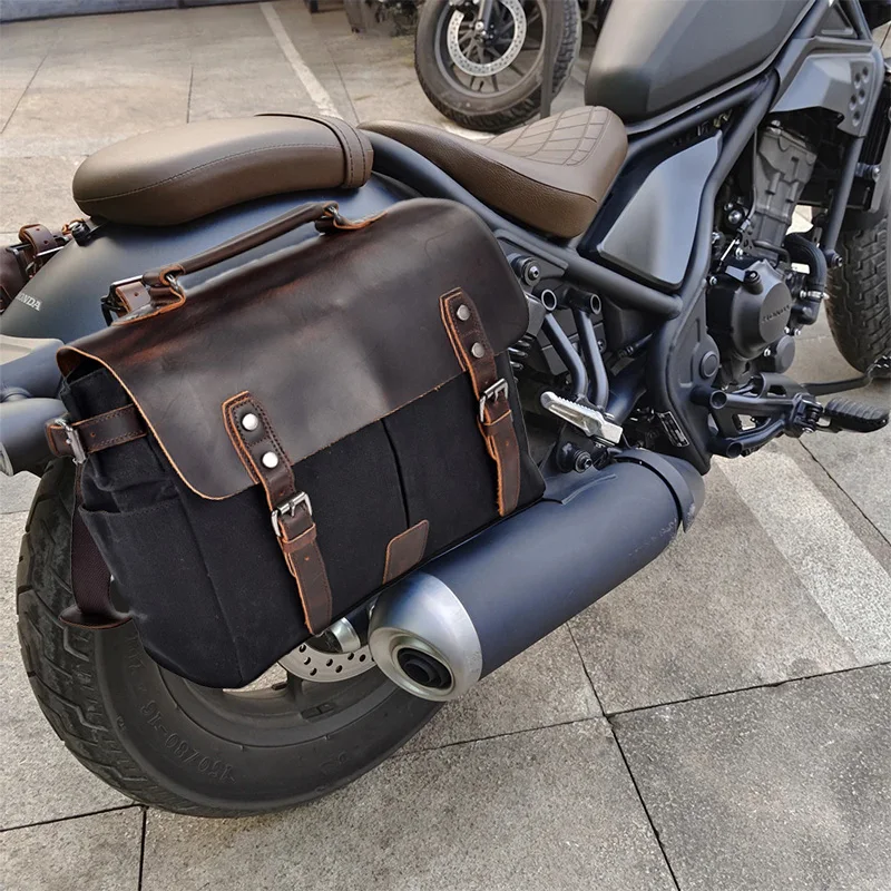 Vintage Motorcycle Saddle Bags Waterproof Canvas for Honda Rebel 250