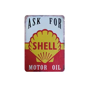 Groothandel shell vintage teken-Fabriek Prijs Motor Olie & Benzine Metalen Retro Borden Plaques Muurtattoo Vintage Look Tin Teken Shell Voor Garage Auto shop Decor