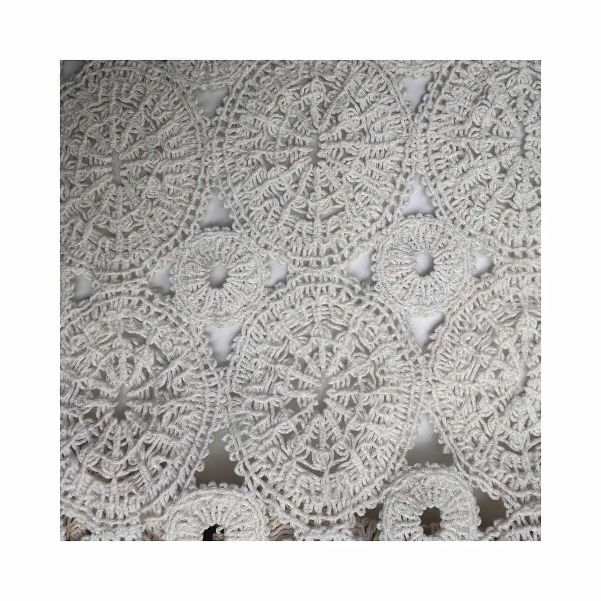 Sản xuất 100% bông sợi dây thừng màu trắng guipure Crochet thêu ren vải cho shits & Cardigan