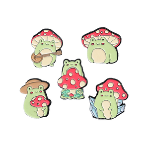 Épingles de revers en émail personnalisées OEM en métal, motif grenouille et champignon, style conte de fées, pour promotion de marque lors d'événements mondiaux, commande en gros - Product Image 1