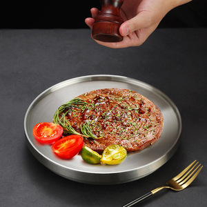 Stainless Steel Round Steak Plate 304 Thickened Anti Scalding Hotel Restaurant Use Solid Color Party Occasion - Product Image 5