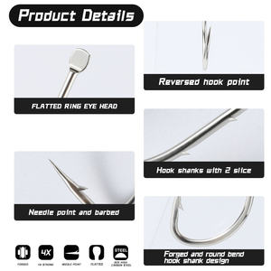 Anzuelos Individuales RYUSEN BARB SHANK <span class=keywords><strong>KONA</strong></span> H12801 Blancos, Dorados y Rojos, con Doble Espina, Púas, Mango Largo, Tipo Jig Circular, Anticorrosión - Product Image 3