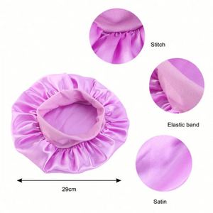 Bonnet en satin pour enfants avec large bande élastique, bonnet de nuit personnalisé avec logo, en soie douce, simple couche, pour adolescents, tout-petits et enfants - Product Image 2