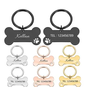 Cão tag pendentif personalizado gravar logotipo osso em forma de branco identificação pet tag metal aço inoxidável dogtags chaveiro cão mãe colar