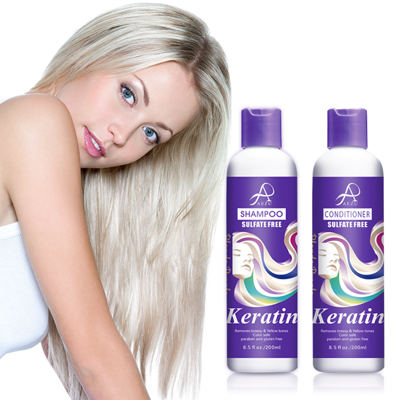 Salon Professioneel Gebruik Sulfaatvrije Paarse Shampoo Voor Blonde Haarkleur Bescherming Verwijderen Geel Paarse Shampoo En Conditioner