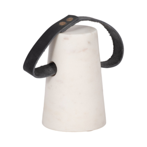 Scultura a cono in marmo con manico in pelle per decorazione di casa, bagno, ufficio. - Product Image 2