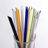 Paille en verre transparente en borosilicate de haute qualité, résistante à la chaleur, colorée, à embout pointu et oblique, pour milk-shake, tube épais et thé au lait aux perles Boba