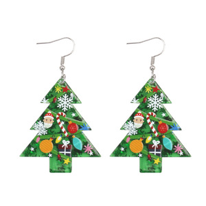 Christmas Tree Snowman Drop Earrings Acrylic Women's Gift Jewelry Round Cartoon Style - Product Image 5