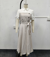 Robe chemise élégante Joydressing effet deux pièces, manches courtes bouffantes, col à revers, coupe trapèze, longueur midi, pour le bureau, vente en gros, personnalisable