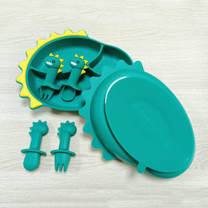 Silicona de grado alimenticio Alimentación del bebé Dinosaurio Placa de succión dividida Cuchara Tenedor Productos para bebés Juego de alimentación - Product Image 4