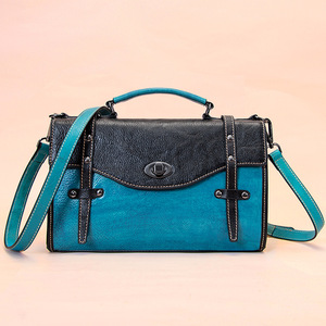 Sac à main Ando vintage en cuir color block pour femme, sacoche en cuir de vachette avec poignée supérieure et bandoulière amovible - Product Image 2