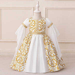 Nuevo vestido de Bata para niñas de Oriente Medio, vestido de princesa con cinta de lentejuelas, falda de manga de burbuja de un año, faldas musulmanas para niños - Product Image 3