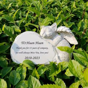 Plaque commémorative personnalisable en résine pour chat ange - Nom/date/citation gravable, design chat ailé et pierre, idéale pour la décoration de jardin - Product Image 1