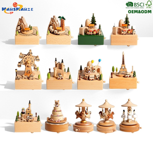 Boîte à musique en bois pour enfants, thèmes variés, personnalisable, à remonter, avec carrousel rotatif, grande <span class=keywords><strong>roue</strong></span>, ballerine, train, Noël, vente en gros - Product Image 1