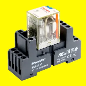 Shenler-relé de uso general en miniatura, módulo de relé de 2 pole 12A 24VDC con botón de prueba LED transparente, RKF2CO024LT + SKB08-E