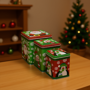 Homeera Christmas Storage Boxes Set Of 3 Iron Rectangular Decorative Containers For Holiday Gift Storage - Product Image 2