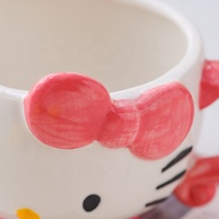 Mignon Kitty Face Design Relief Papillon Noeud Tasse À Café En Céramique Peint À La Main 190 ml Capacité Lait Tasse Micro-ondes