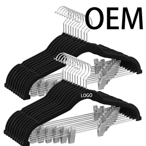 Cintres en velours noir de qualité supérieure pour pantalons, avec pince réglable, vente en gros - Product Image 1