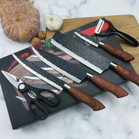 Ensemble de couteaux de cuisine 6 pièces avec lames en métal à revêtement antiadhésif et manche en bois comprenant un éplucheur et des ciseaux
