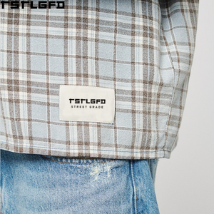 Chemise en flanelle à carreaux, boutonnée sur le devant, manches longues, deux poches poitrine, coupe décontractée, style streetwear, vente en gros personnalisée - Product Image 4
