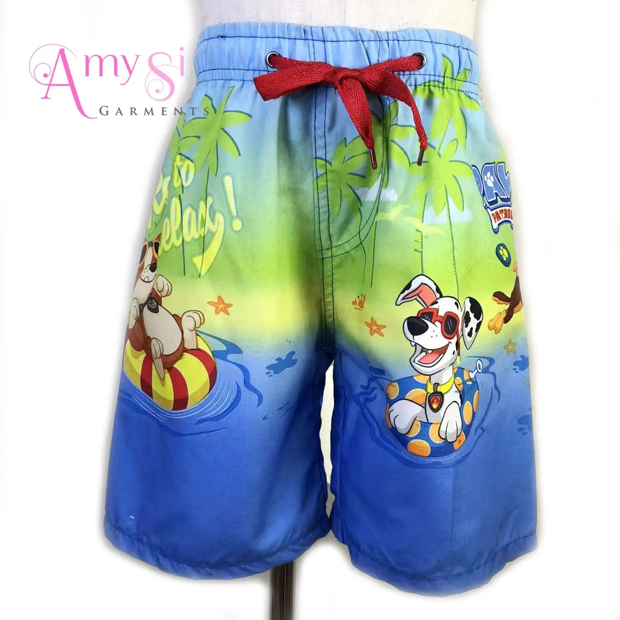 WSL003 assorted flower cartoon print boy polyester beach shorts for kids 4 - 8 years old