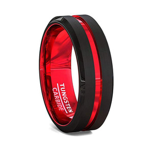 Fashion Personalized 8MM Black and Red <strong>Tungsten</strong> Carbide Ring Matte Finish Beveled Edges