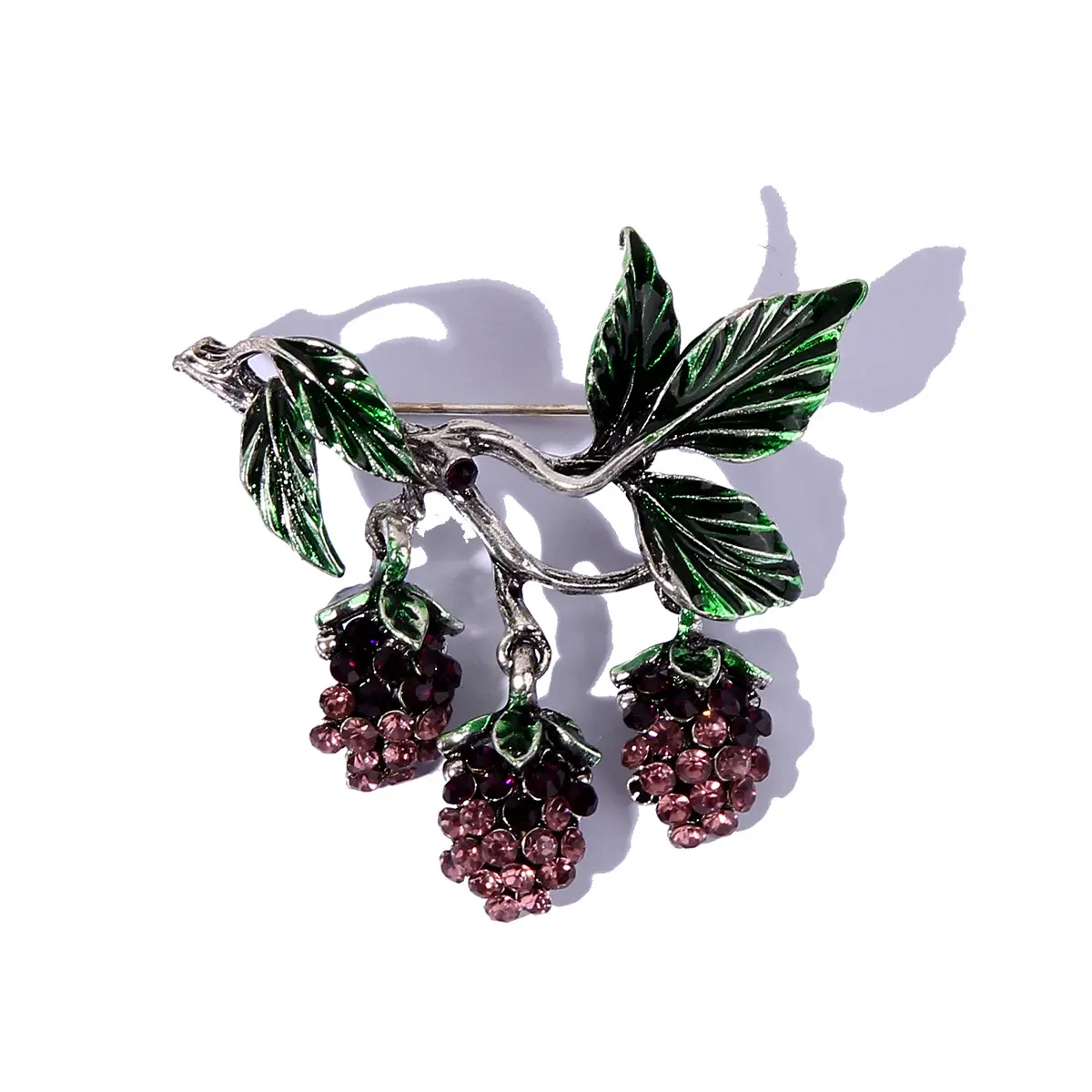 SISSLIA Fashion Jewelry Stylish Dripping Vintage Full Diamond Purple Grape Fruit Brooch