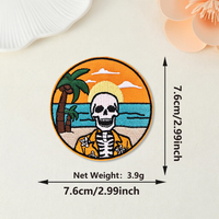 En gros, Badges brodés thermocollants rétro motif squelette et palmier, thème été, plage, surf, pour jeans, chapeaux, vêtements et artisanat